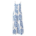 thumbnail image 5 of Costeam Womens Leaf Print Spaghetti Strap Jumpsuit Dual Side Hidden Hand Pockets Scoop Neck Elastic Loose Full Length Wide Leg Casual One Piece Outfit, 5 of 6