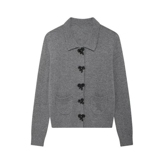 ClodeEU Women's Autumn Winter Knitted Bowknot Lapel Long-Sleeved Sweater ,Casual Vintage Crew Neck Pullover Tops Gray,Womens Plus M