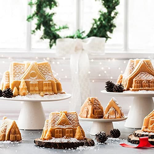 Cozy Village Gingerbread House, 6 Cavity, Food Grade 3D Christmas House  Silicone Bread Mold 