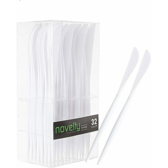 Novelty Modern Flatware Cutlery Disposable Dessert Plastic White Knives 32 Ct