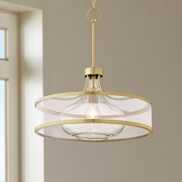 Possini Euro Design Antique Brass Pendant Light 19 Wide Modern Silver Organza Clear Glass Fixture For Kitchen Island Dining Room Com Possini Euro Design Antique Brass, Vintage Brass Pendant Light Fixtures