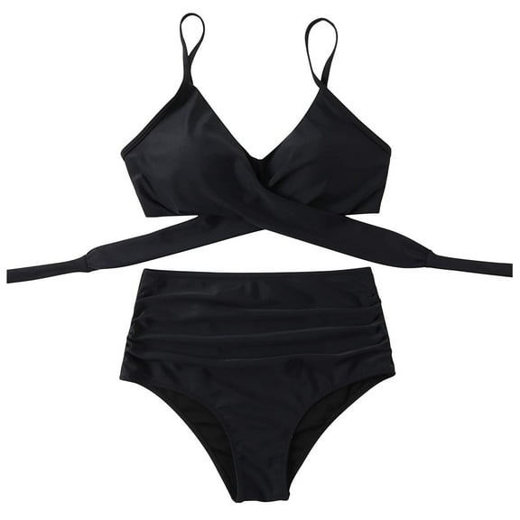 JINMGG Summer Womens Plus Size Clearance Women Solid Printed Bikini Push-Up Pad Swimwear Set Swimsuit Beachwear Black M