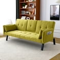 thumbnail image 3 of 70 inch Futon Sofa Bed Cotton Linen Sofa Couch Convertible Folding Recliner with 2 Cup Holders,Side Storage for Living Room,Green, 3 of 7