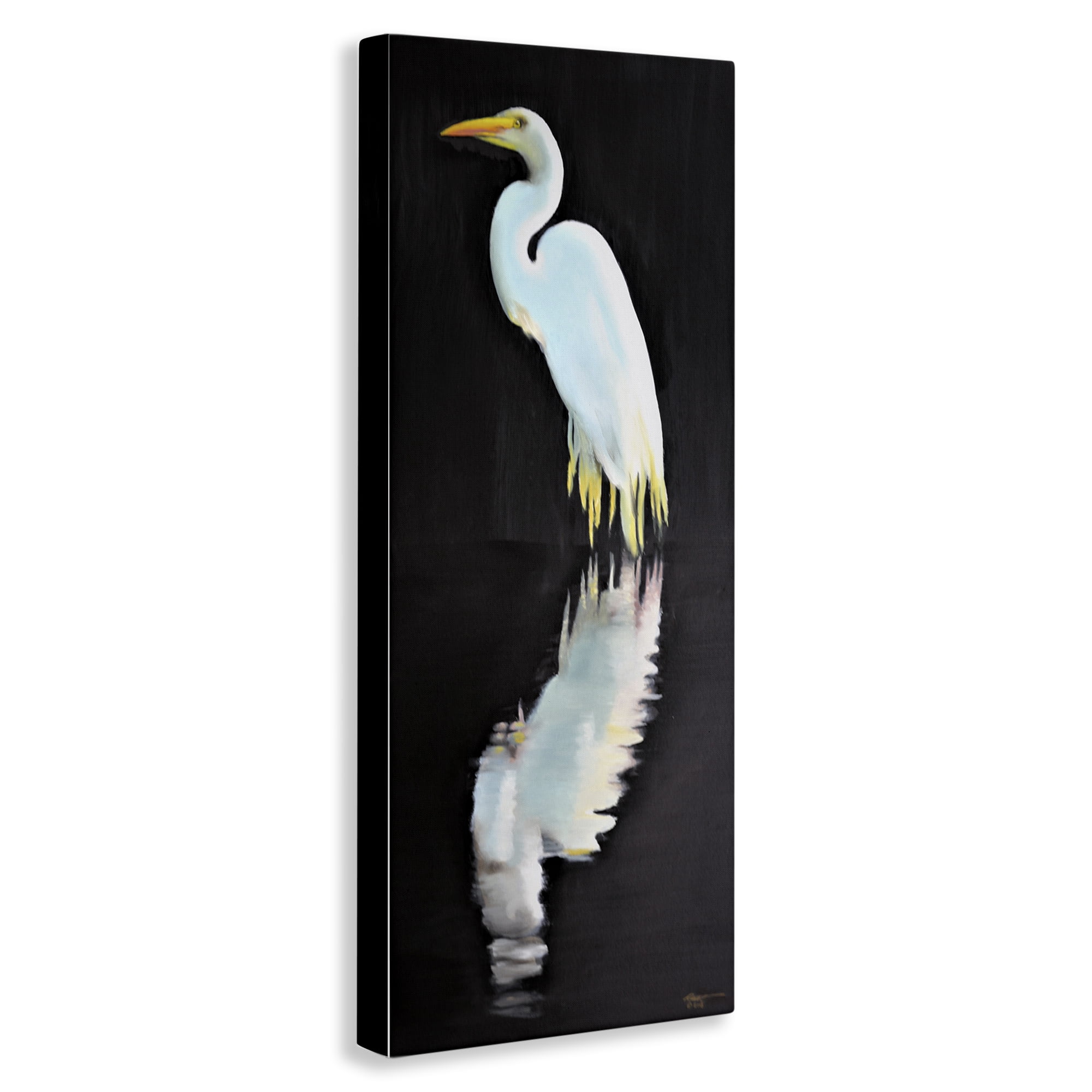 Stupell Industries Dark Egret Reflection Animals & Insects Painting Gallery Wrapped Canvas Art Print Wall Art, 17 x 40