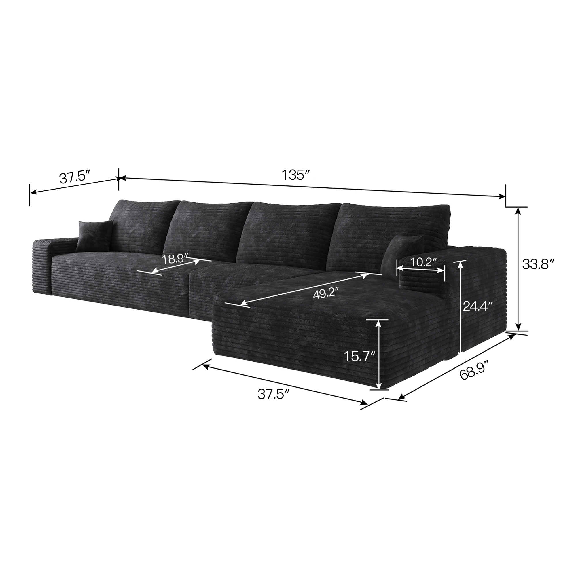 MAYEERTY 135 Inch L‑Shaped Cloud Sectional Couch, Modern Modular Deep‑Seat Corner Sofa with Reversible Chaise, Plush Corduroy Upholstered Sofa, No‑Assembly Required for Living Room Bedroom Apartment