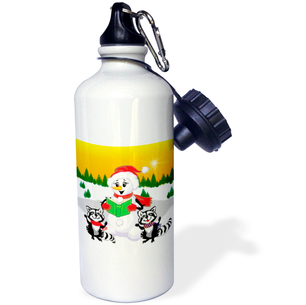 3dRose Raccoons and Snowman Singing Christmas Carols on a Winter Background, Sports Water Bottle, 21oz by Supplier Generic
