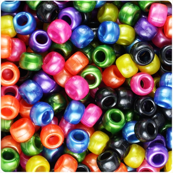 BeadTin Dark Mix Pearl 9mm Barrel Pony Beads (500pc)