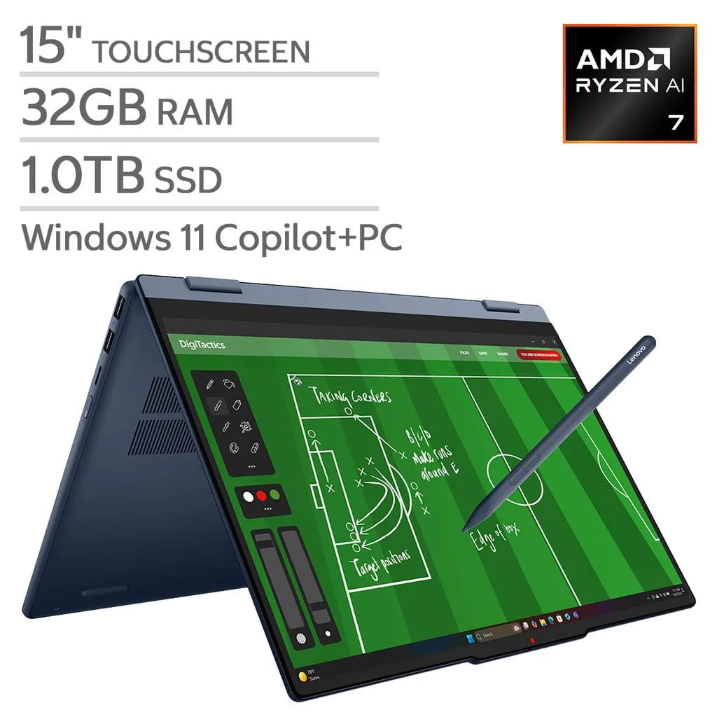 Lenovo IdeaPad 5 2in1 laptop 15.3" (WUXGA) IPS 60Hz Touchscreen Ryzen AI 7 445 Processor 32GB DDR5 RAM 1TB NVMe SSD Wi-Fi 7 Lenovo Pen Gen 2 Included Windows 11