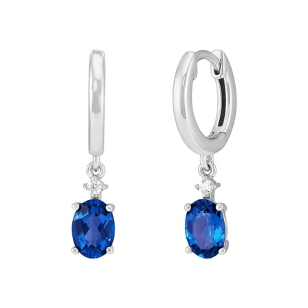 Brilliance Fine Jewelry Oval Created Blue Sapphire and White Cubic Zirconia Hoop Earrings in Sterling Silver