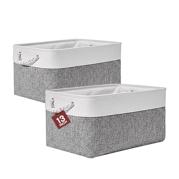 Tripumer 2pack Collapsible Fabric Storage Bins with Cotton Rope Handles, 15L Household Organizer for Bedroom, Living Room & Closet, Clothing Toy Storage, White & Gray