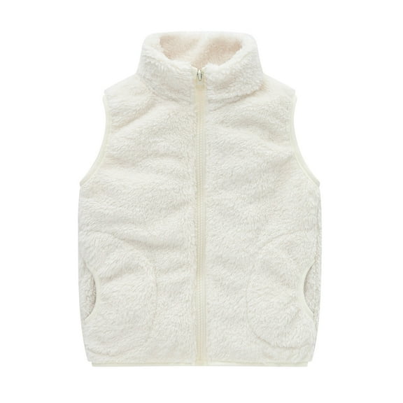 Otqutp Toddler Boys Girls Fleece Fuzzy Sherpa Vest Kids Sleeveless Zipper Jacket Fall Winter Faux Pocket Outerwear Coat