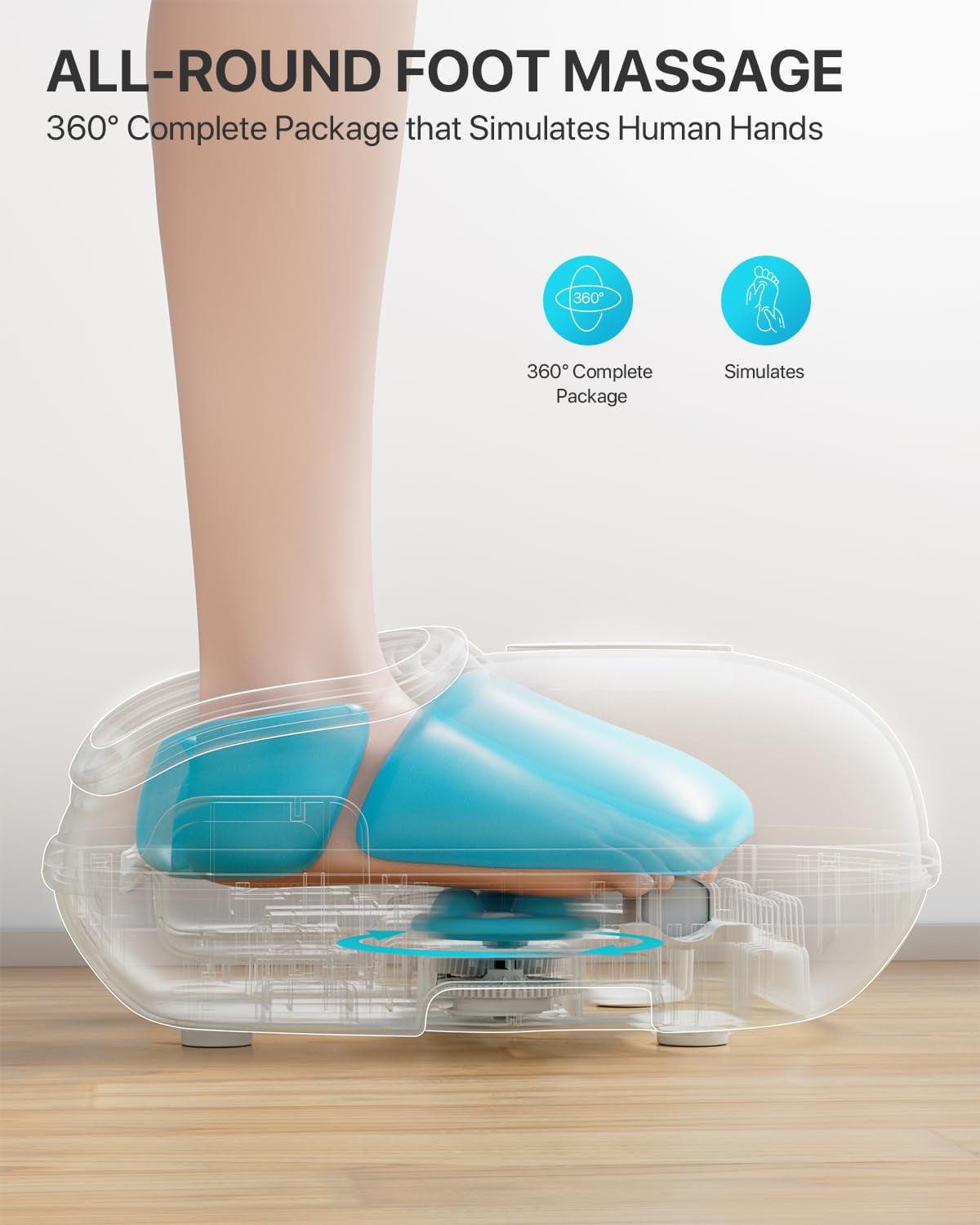 ALLJOY Foot Massager Machine with Heat, Air Compression, Deep Kneading Shiatsu Massager for Tired Foot Blood Circulation, up to Size 12, Relax for Home or Office Use (Black)