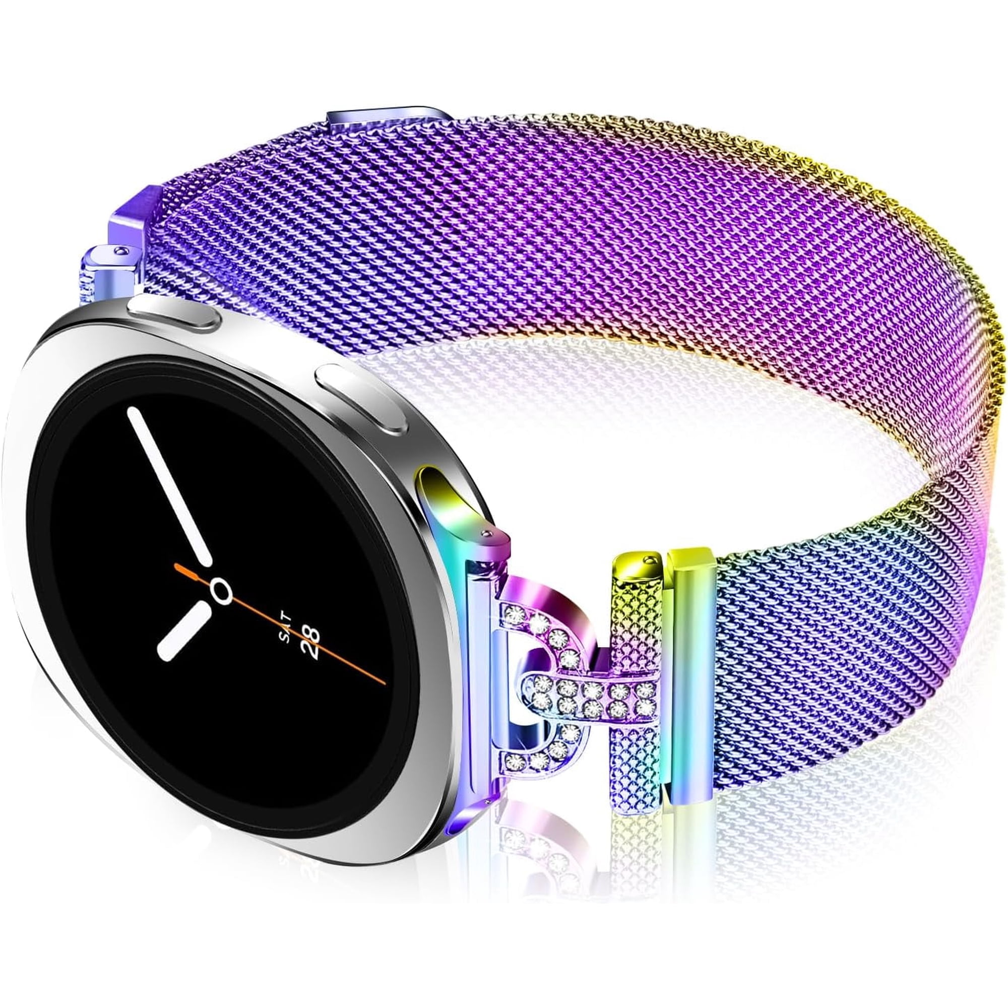 HCTian Metal Magnetic Bands Compatible with Samsung Galaxy Watch 8 40mm 44mm/Galaxy Watch 8 Classic 46mm, Mesh Stainless Steel Dressy Wristband with D-Shape Diamond Women