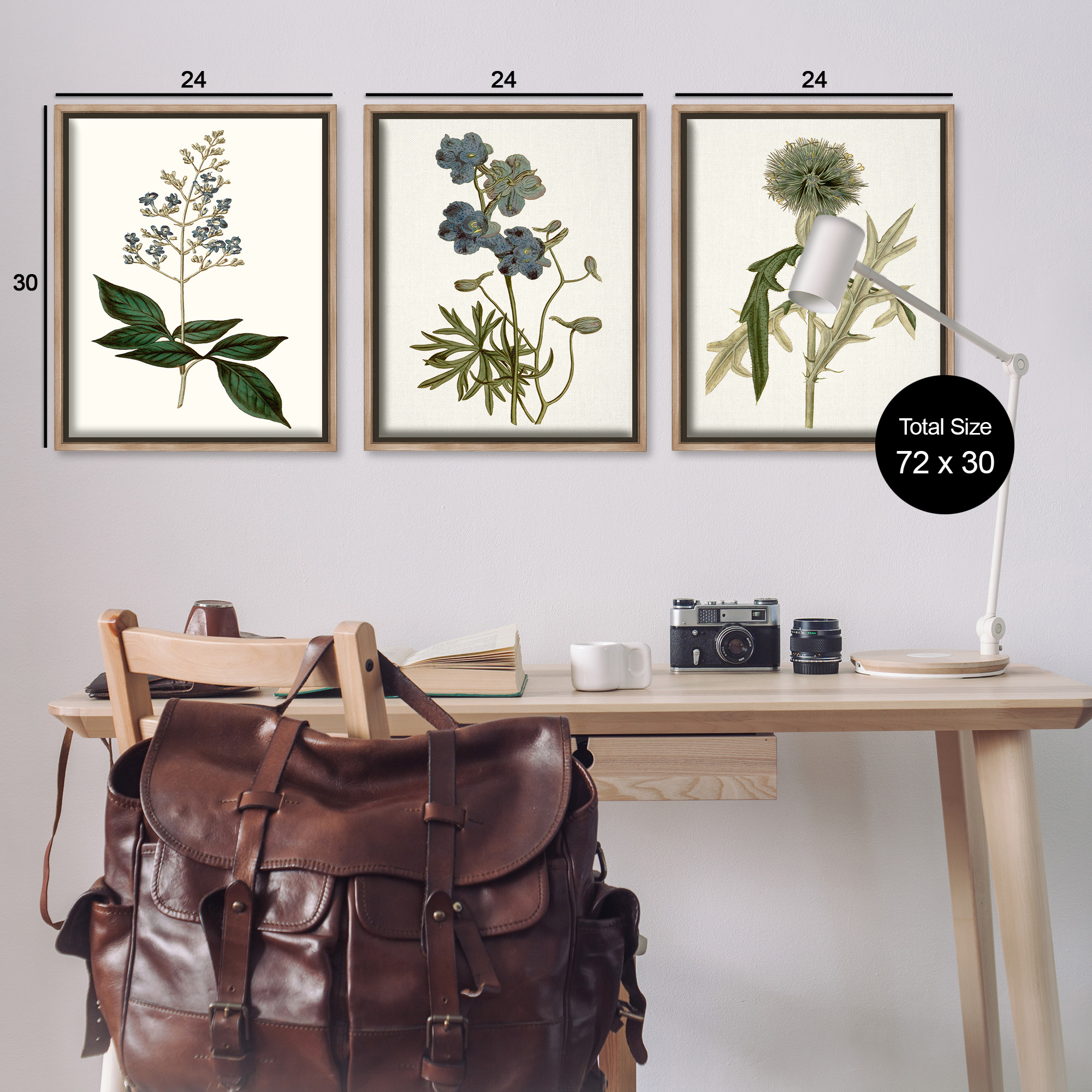 Stupell Industries Vintage Botanical Flowers on Beige Botanical & Floral Painting Brown Floater Framed Canvas Art Print Wall Art, 25 x 31, Set of 3