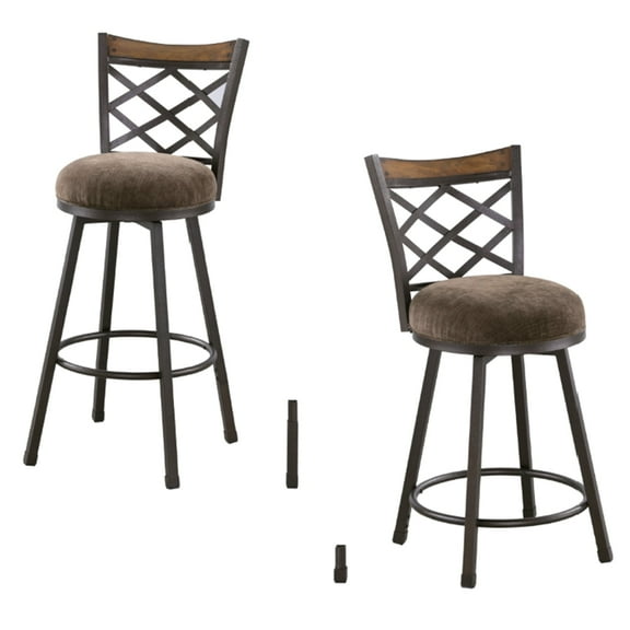 Swivel Bar Stools Set of 2, 24" Adjustable Counter Height Bar Stool with Back, 29" Taupe Fabric Cushion Barstools
