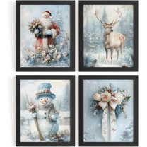 Hieng Vintage Christmas Wall Decor,Trendy Christmas Retro Posters for Room, Santa Snowman Deer Nutcracker Xmas Wall Art Prints for Living Room Kitchen Bedroom Office Set of 4 Unframed