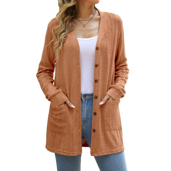 ADREAMLY Cardigan Coat with Pockets for Women Button Down Long Sleeve Sweater Casual Lightweight Knit Outwear