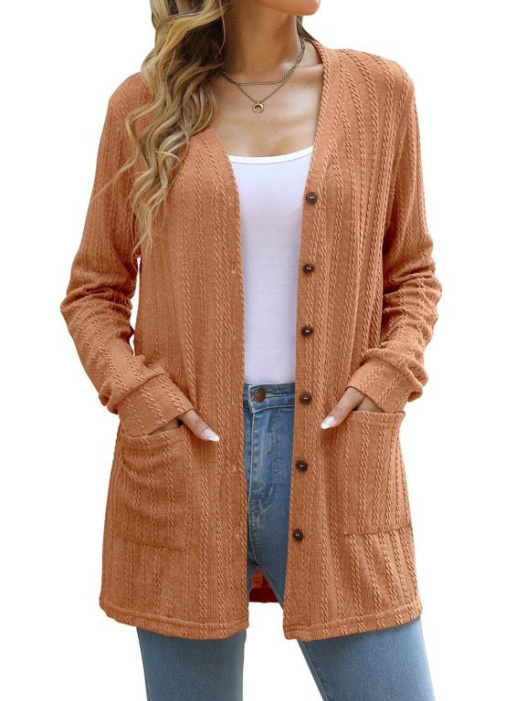 Cardigan Coat with Pockets for Women Button Down Long Sleeve Sweater Casual Lightweight Knit Outwear