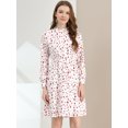 thumbnail image 2 of Vestido Floral De Una Línea De Manga Larga Con Columpio Hasta La Rodilla Y Cuello Simulado Para Mujer Blanco L, 2 of 6