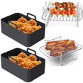 thumbnail image 2 of Jetcloud 8Pcs Accessoires de Friteuse à Air Chaud avec 2 Pot en Silicone et 1 Double Couche Rack 4 Brochettes Réutilisables à la Vapeur Poignée en Acier Inoxydable, 2 of 11