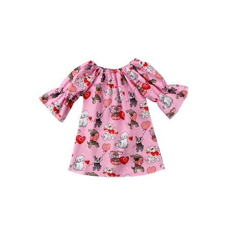 

Kids Cotton Tutu Princess Dress Puff Three Quarter Sleeve Cartoon Print Sundress