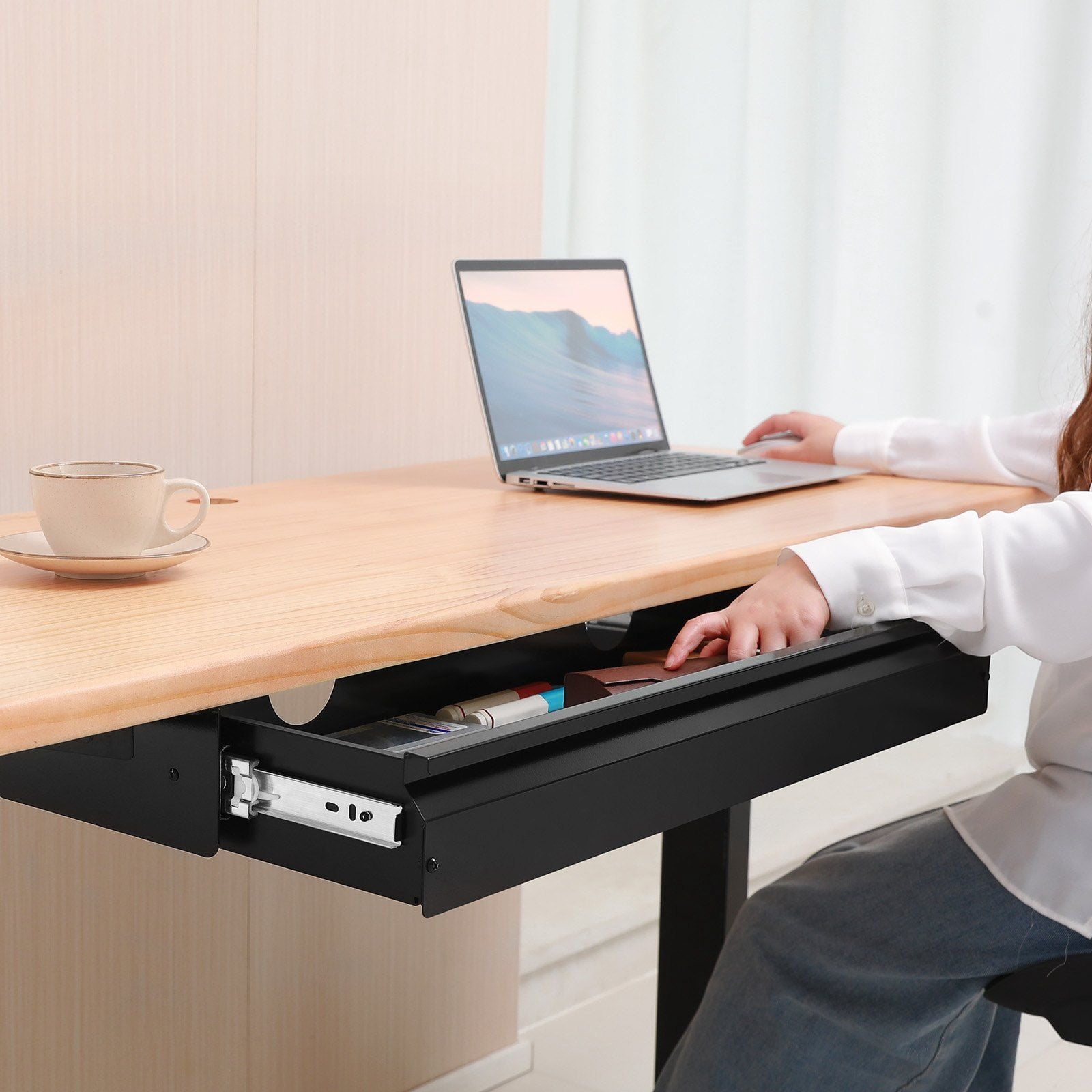 Under Desk Drawer, 33" Wide Slide Out Organizer, Hidden Desktop Storage, Pull-out Tray for Office, Home, Sit Stand Desk, Keyboard Tray, 33x9x4 Inch