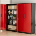 thumbnail image 5 of SUNCROWN Metal Storage Cabinet with Lock, Tall Steel Cabinets with 2 Doors and 4 Adjustable Shelves,Lockable Steel Storage for Home Office, Garage, Warehouse (Black Red), 5 of 8