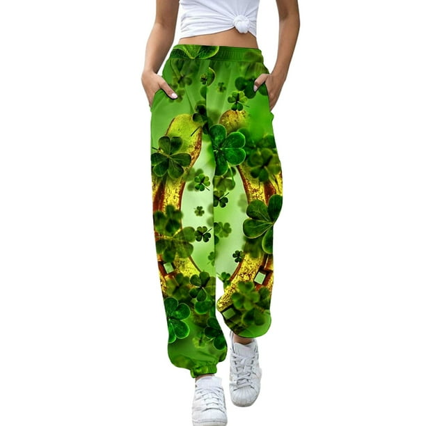 Gibobby pantalones de vestir mujer Moda Primavera Día De San Patricio Pantalones Casuales Más ExtrVerdinegrorandes Y Sueltos (Verdinegro, XL)