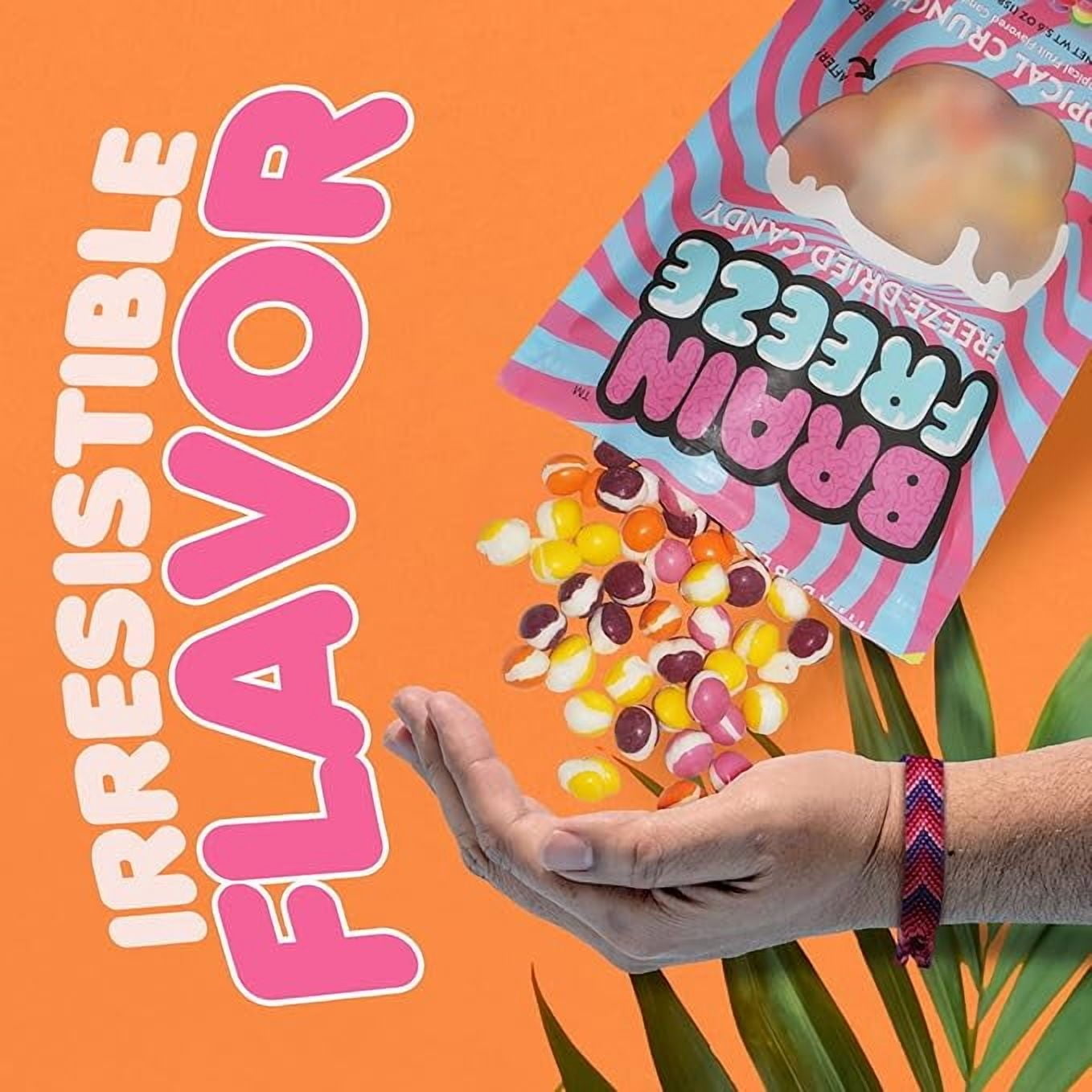 Brain Freeze Tropical Crunch Freeze-Dried Candy – Sweet & Tangy Gourmet Snack – Tropical Fruit Flavors – 4 Pack – Crunchy Texture