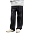 thumbnail image 2 of Boys Wide Leg Baggy Jeans Y2k Casual Fashion Loose Denim Pants,Classic Solid Color Denim Jeans,Comfortable Stretch Fit Casual Trousers With Reinforced Knees Durable(Black,7_8 Years), 2 of 4