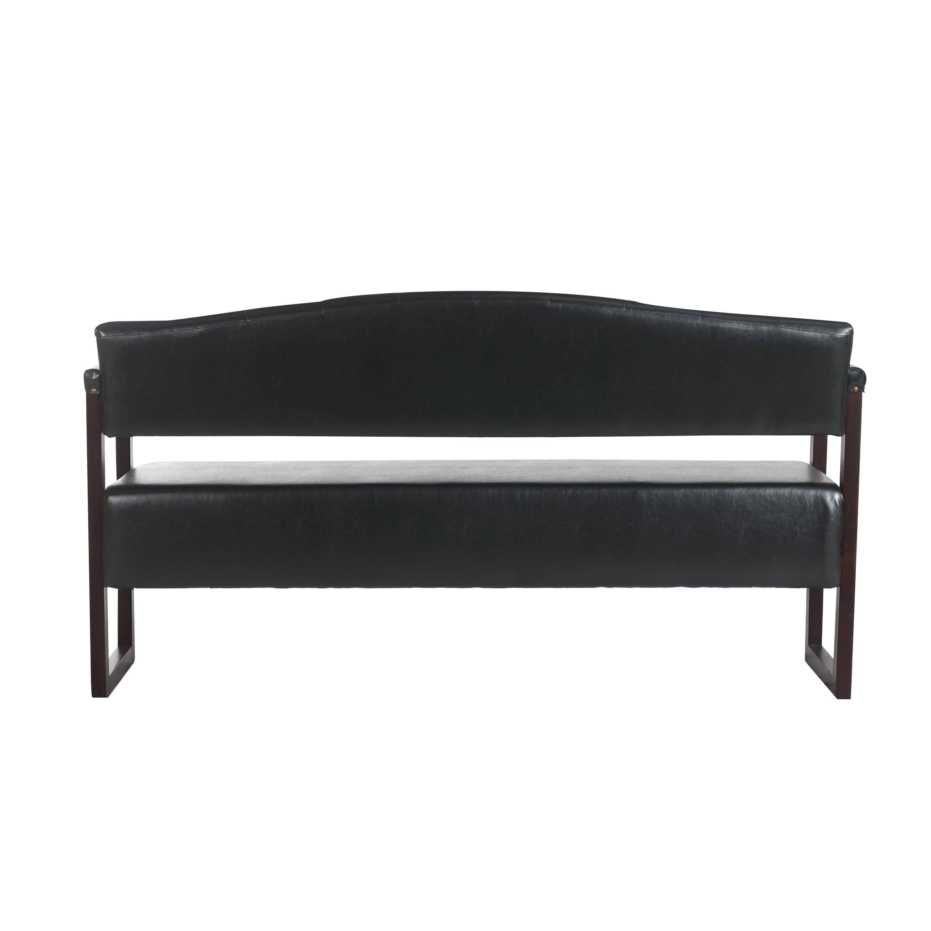 AISWORD Faux Leather Bench,57.83" Upholstered Entryway Sofa Bench with Tufted Backrest & Nailhead Trim,Black
