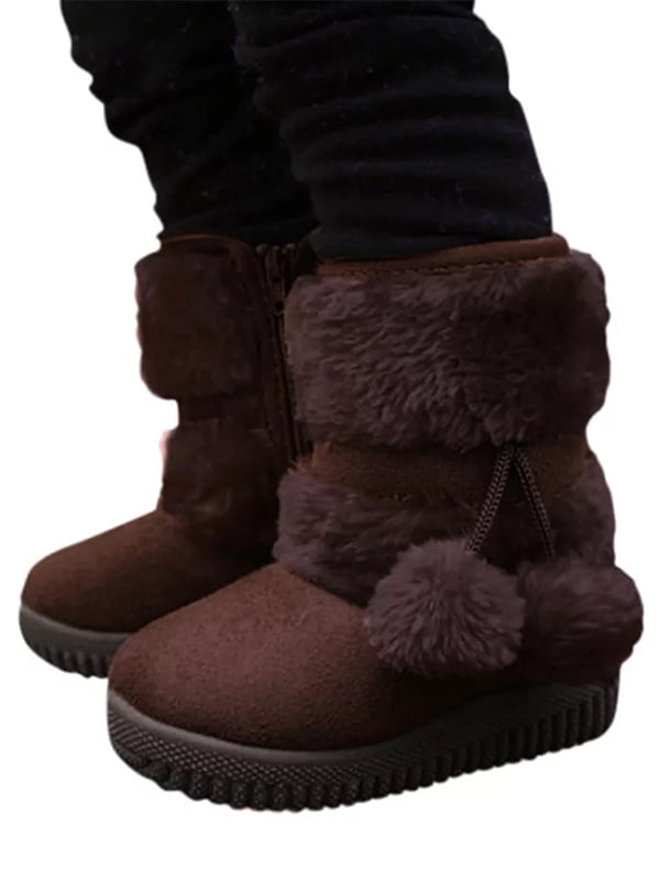 Kids Childrens Girls Winter Faux Fur Ankle Boots Warm Fur Lined Flats Snow Boots 