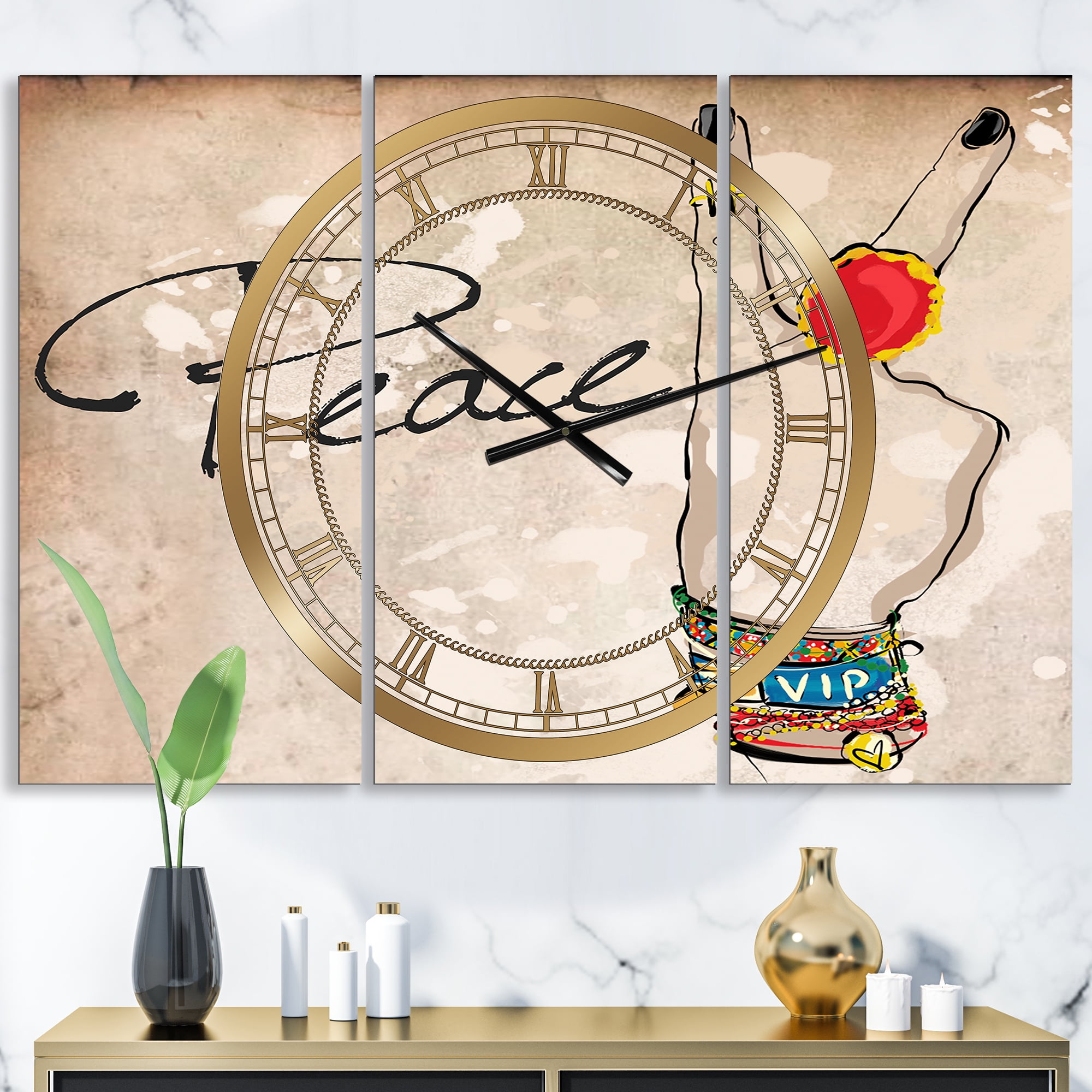 Designart 'Gypsy Hippy Hand Peace' Large Cottage Wall Clock