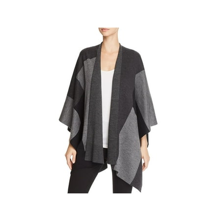 Eileen Fisher Womens Merino Wool Color Block Serape Black O/S