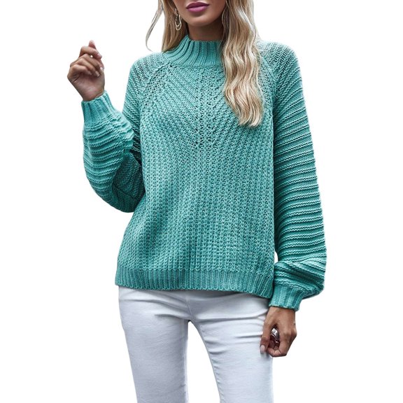 Womens Turtle-Neck Oversized Sweaters Casual Long Sleeve Pullover Loose Chunky Knit Jumper Green M