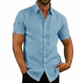 thumbnail image 1 of POINTERTECK Hommes Coton Lin Manches Courtes Chemises Solides Robe Décontractée Tops Blanc XL, 1 of 2