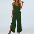 thumbnail image 2 of Jinhomg Women's Deep V Neck Cami Jumpsuit Side Slit Wide Leg Romper Fashion One Piece Wear Casual Summer Beach Outfits Army Green L, 2 of 8