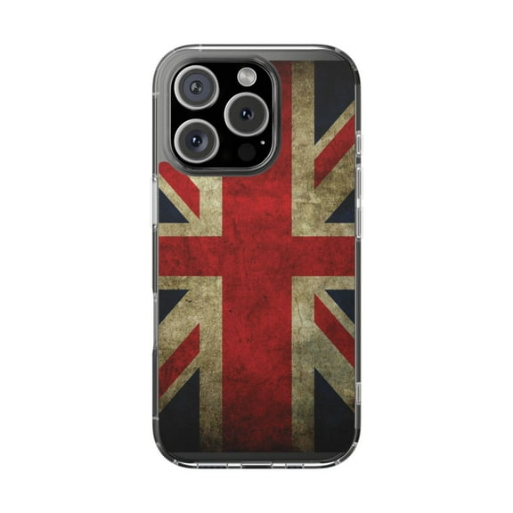 Clear Hybrid Shockproof Case for Apple iPhone 16 PRO - Vintage British Flag Design