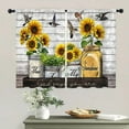 thumbnail image 4 of Rustic Sunflower Birds Kitchen Curtains 27.5W X 39L Inch 2 Panel Rod Pocket Wooden Yellow Floral Farmhouse Flower God Says You are Small Short Cafe Tier Window Drapes Bathroom Home Decor, 4 of 6