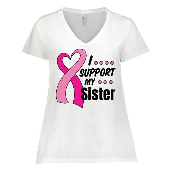 Inktastic Breast Cancer Awareness I Support My Sister with Pink Ribbon Women's Plus Size V-Neck T-Shirt