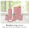thumbnail image 2 of CERBIOR 7 PCS Bamboo Bathroom Accessories Sets with Trash Can, Soap Dispenser, Soap Dish, Toothbrush Holder, Toothbrush Cup, Toilet Brush and Qtip Holders,Pink, 2 of 11