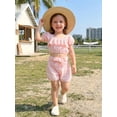 thumbnail image 4 of BemeyourBBs Toddler Baby Girls Summer Clothes Infant Baby Girls 2 Piece Outfits Short Puff Sleeve Square Neck Ruched Shirt Tops Belted Shorts Sets, 4 of 9