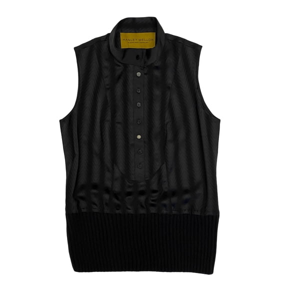 Hanley Mellon Women's Bib Button Top with Ribbed Hem 4 Black