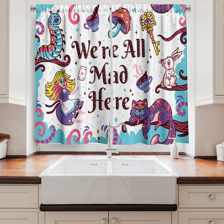  Ambesonne Alice in Wonderland Kitchen Curtains, Mad