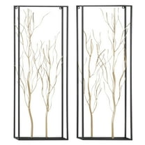 DecMode Gold Metal Branch Tree Wall Decor with Black Frame (2 Count)
