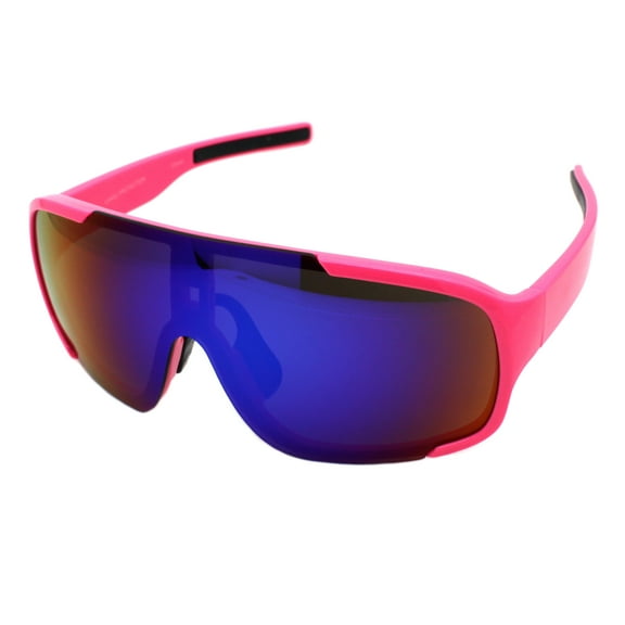 Square Shield Sunglasses Semi-Rimless Goggle Style Pink, Teal Purple Mirror
