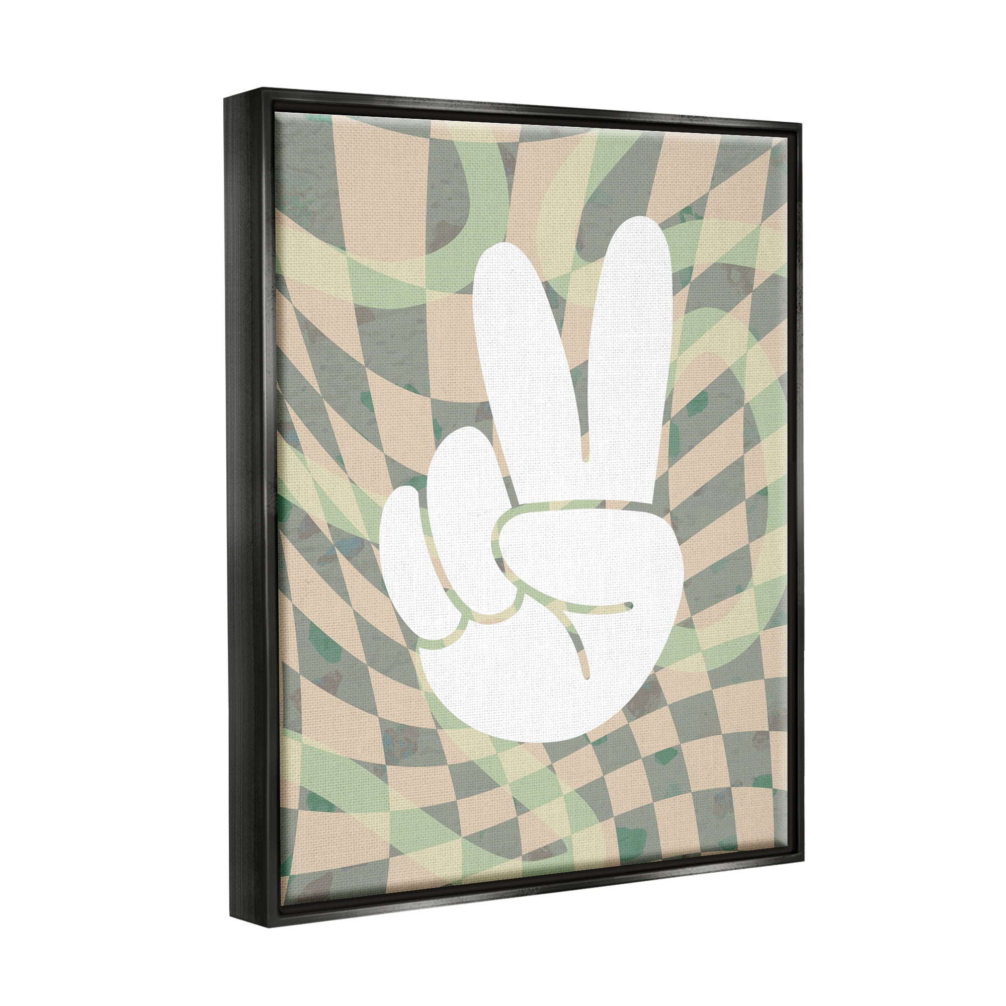 Stupell Industries Patterned Peace Symbol Abstract Painting Black Floater Framed Art Print Wall Art, 25 x 31