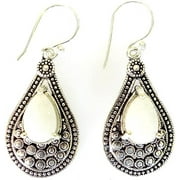 925 Silver Plated Pear Drop Shape Ethnic Tribal Gypsy Drop Earring for Women Unique Designer Fashion Modern Moonstone Gemstone Earring by Artisan