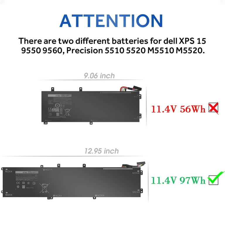 Wikinu 97Wh 6GTPY Batterie pour Dell XPS 15 9550 9560 9570 7590