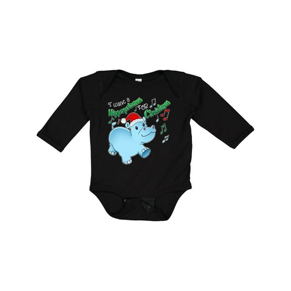 Inktastic I Want a Hippopotamus for Christmas Hippo in Santa Hat Boys or Girls Long Sleeve Baby Bodysuit